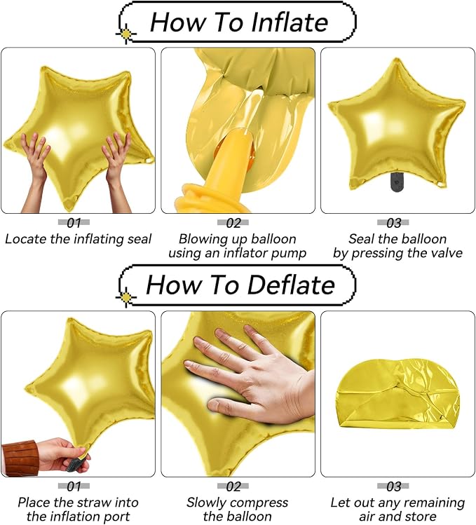 Gold Silver Star Balloons, 22/18/10 Inch Foil Balloons, Four-Pointed Balloon - Image 3
