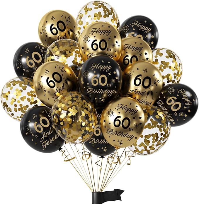 Black Gold 60th Birthday Balloons Pack of 15 Men Women Happy 60th Birthday by Hongplus