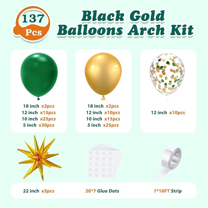 LOOLEY 137Pcs Green and Gold Balloons Garland Arch Kit - Image 3