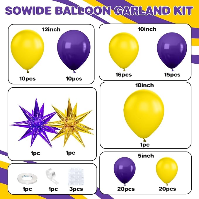 Purple and Yellow Balloon Arch Kit, Basketball Balloons - Image 2