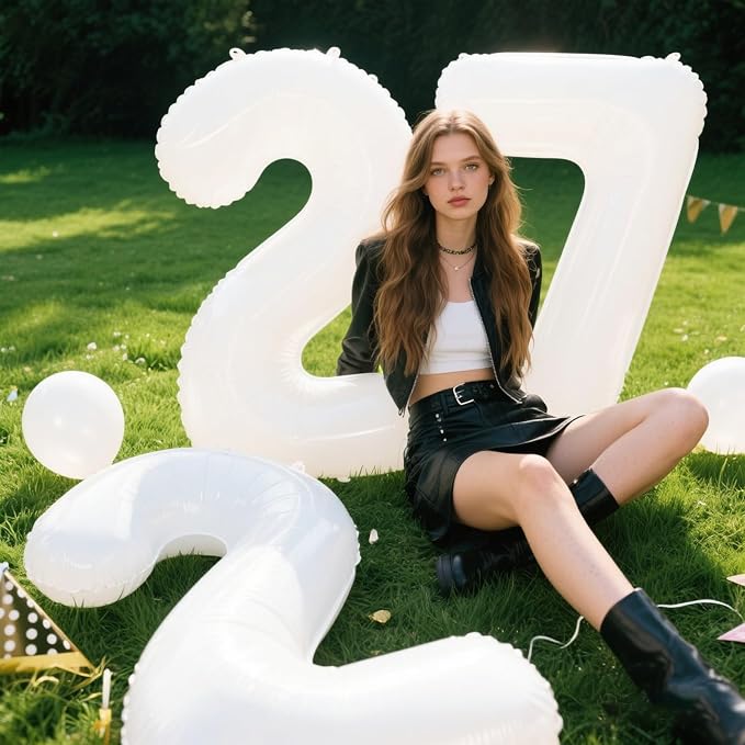 40 Inch White Number 27 Balloons Foil Digital Helium Number Balloons - Image 4
