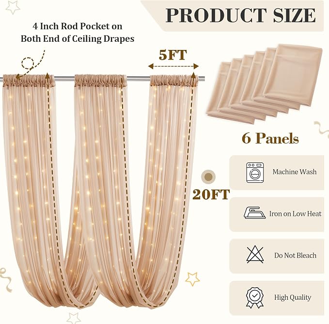 6 Panels Deep Champagne Ceiling Curtains - Image 2