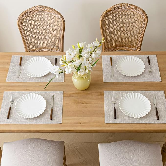 Placemats Set of 4, Bilayer Thickened Linen Place Mats Heat Resistant Machine - Image 5