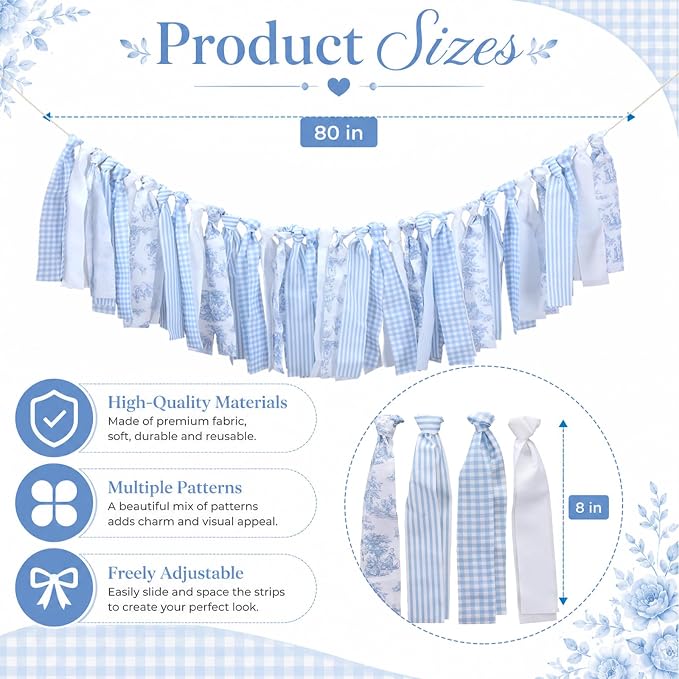 Fanfanwin 6.67 ft Blue Floral Tassel Garland Farmhouse Hanging Banner - Image 2