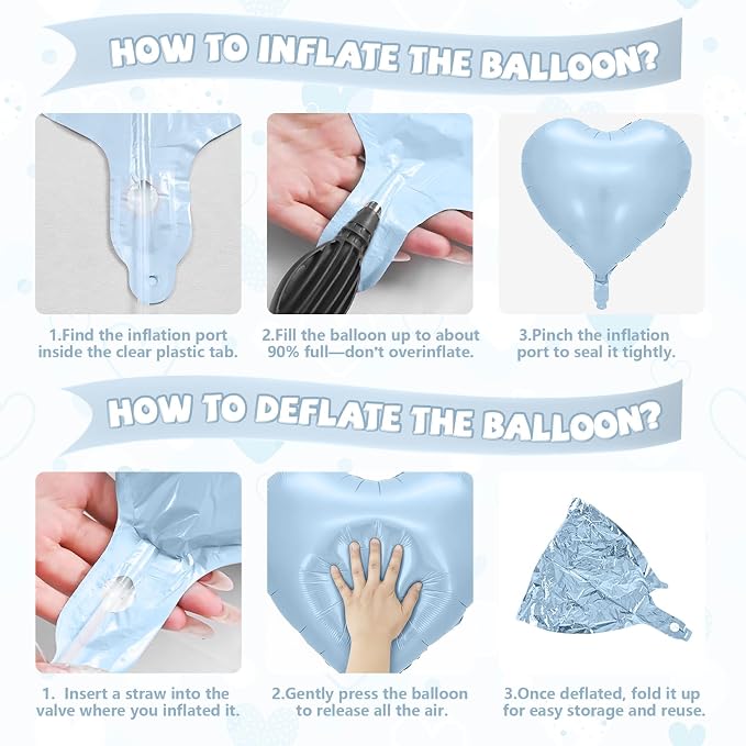 Baby Blue Heart Balloons, 18 Inch Cream Sand White Foil Balloons - Image 7
