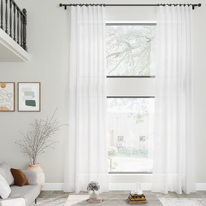 Linen White Curtains 145 inch Extra Long - Image 2