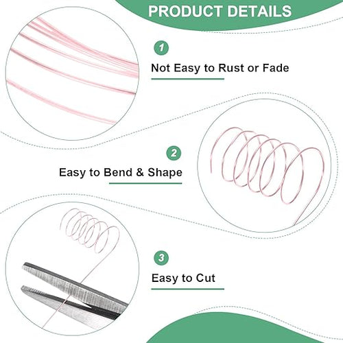 0.3 mm/28 Gauge Copper Wire for Jewelry Making, 49.2FT Copper Beading Craft Wire for Jewelry/Weaving/DIY Crafting/Planting, Color-Retaining [15M, Rose Gold]