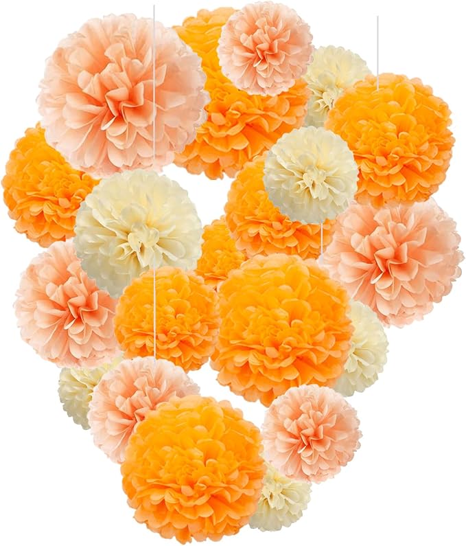 Capesaro Orange Paper Pom Poms by Capesaro