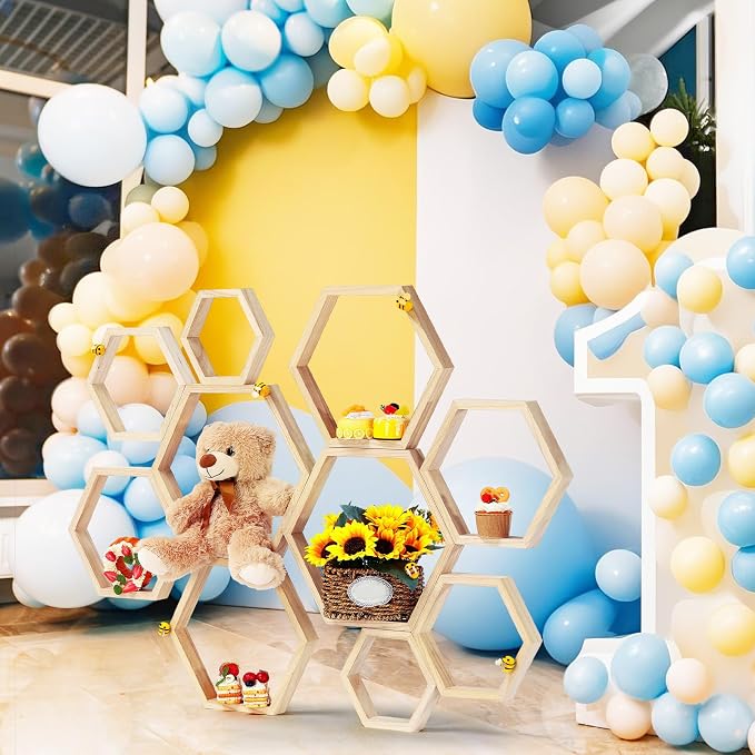 Gerrii 10 Pcs Honey Comb Decorations 5 Sizes Wood Hexagon Shelves Honeycomb - Image 5