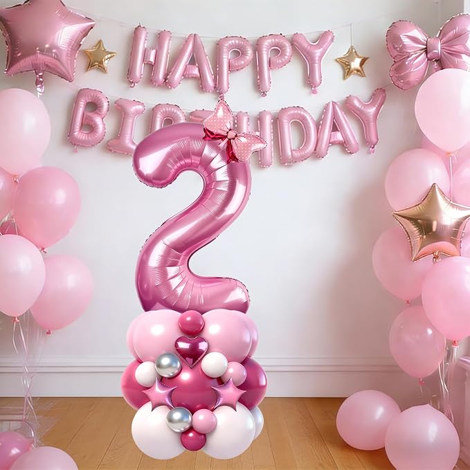 40 Inch Pink Number 2 Balloon Tower Set, Pastel Number Two Foil Balloon - Image 5