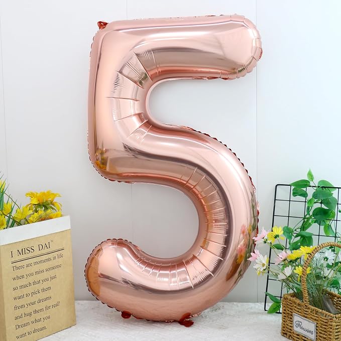 40 Inch Rose Gold Number 5 Balloon, Giant Number Balloons, Birthday Decor | - Image 2