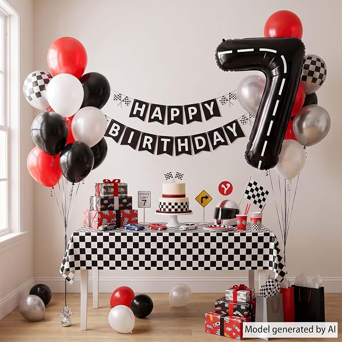Black and White Stripes Number 7 Balloon 40 Inch, Road Style Numeral | - Image 7