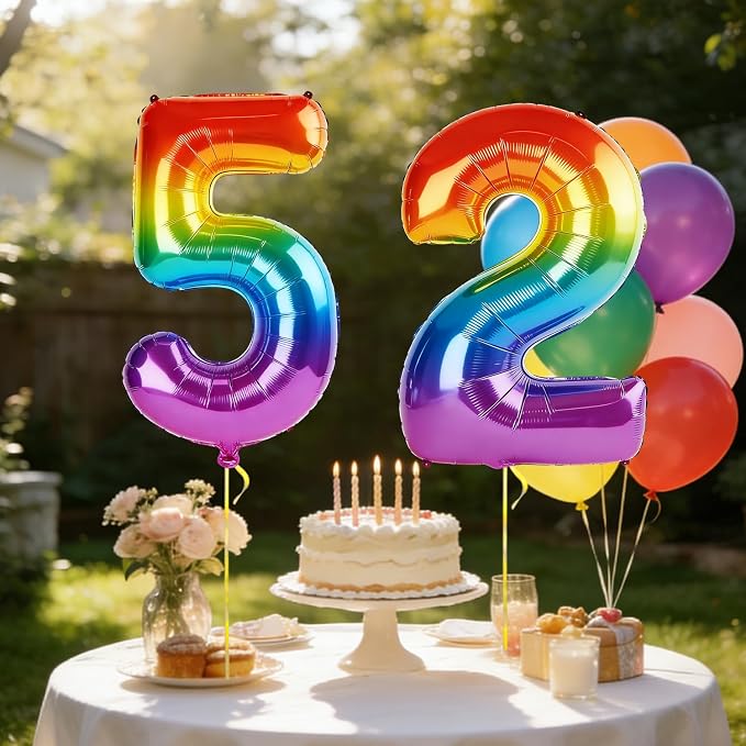 40 Inch Number 52 Balloons for 52nd Birthday Party Decorations, 0-100 Rainbow - Image 3