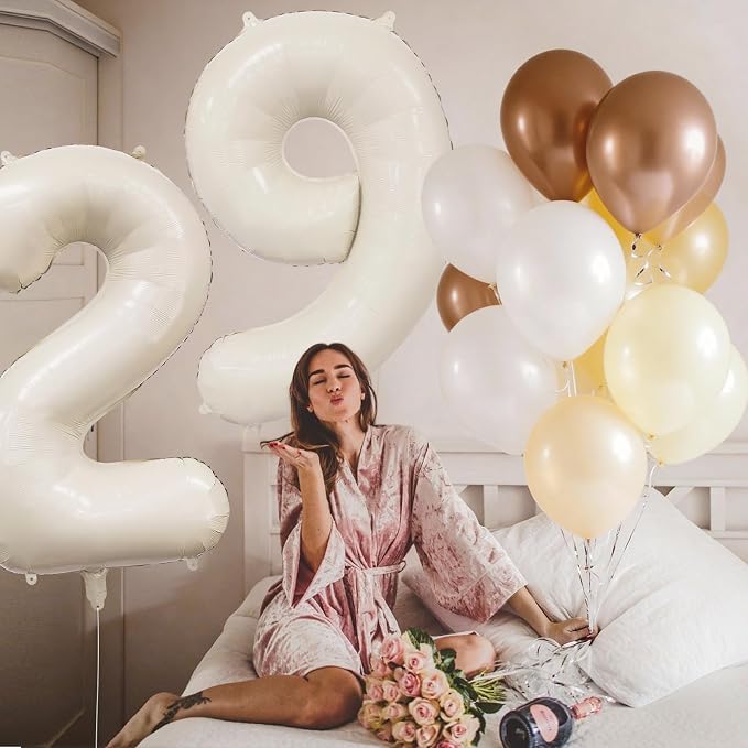 Cream Number 9 Balloon 40 Inch Beige Nude Number 9 Balloon - Image 4