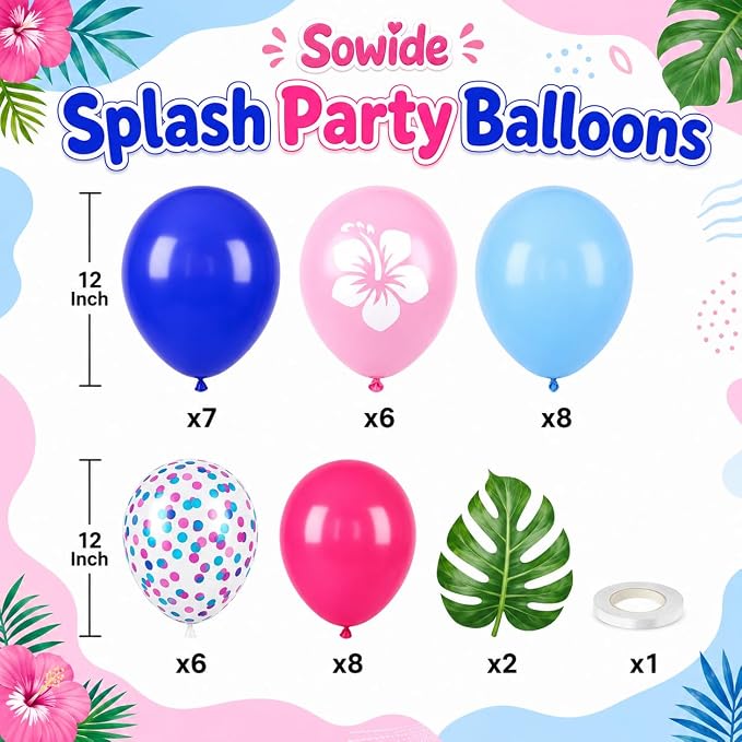 Pink and Blue Balloons, 12 Inch Royal Blue Hot Pink Confetti Balloons - Image 2