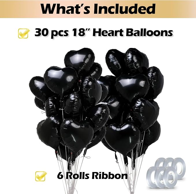 30 Pcs 18 Inch Black Heart Foil Mylar Helium Balloons - Image 3
