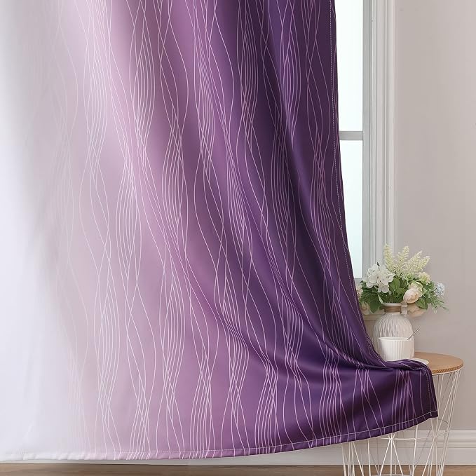 Estelar Textiler Purple and Greyish White Blackout Curtains 96 Inches Long - Image 6