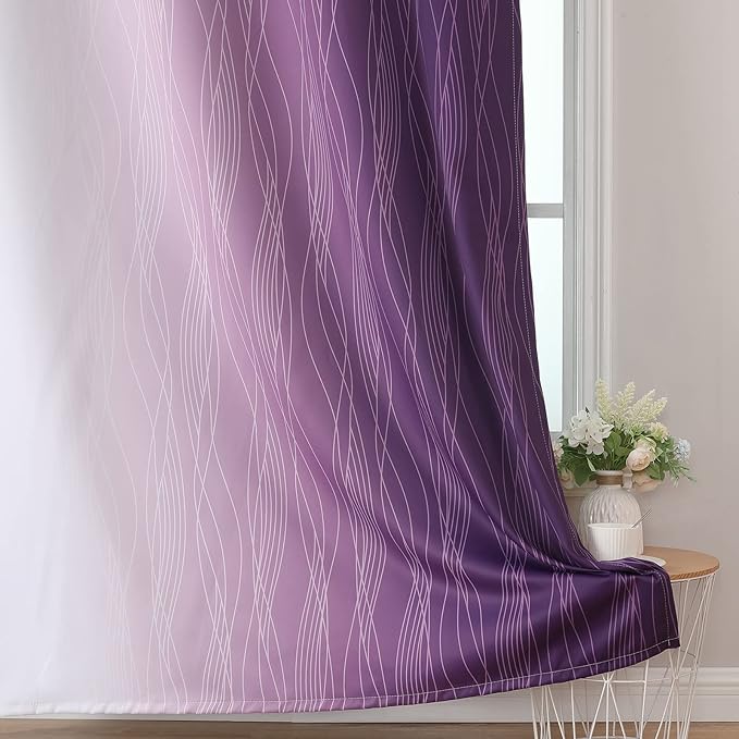 Purple and Greyish White Blackout Curtains 72 Inch Length 2 Panels Set - Image 6