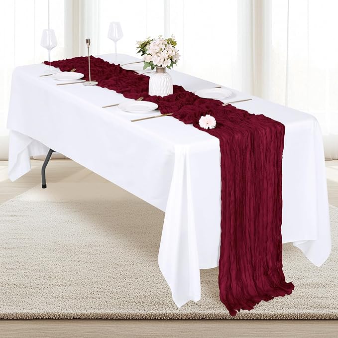 12 Pack Burgundy Cheesecloth Table Runner 17x108 Inch Semi Sheer Boho Gauze - Image 4