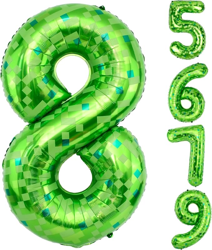 40 Inch Giant Green Pixel Miner Theme Number Balloons 40 Inch Foil Party by AXBMM