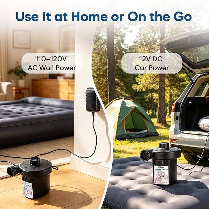 AGPTEK Electric Air Pump for Inflatables, 110V AC &12V DC Inflator Deflator | - Image 5