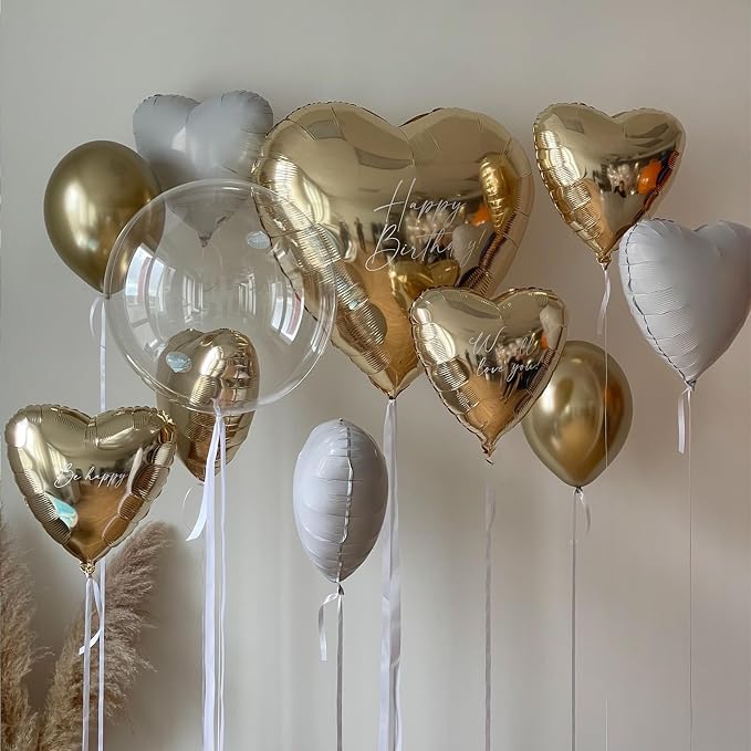 Cream White Heart Balloons, 18Inch Beige Helium Polyester Film Balloon - Image 3