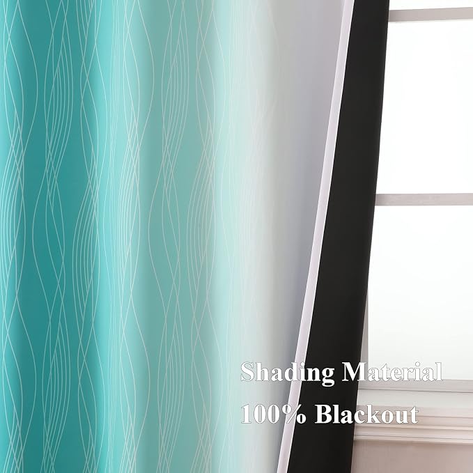 Teal and Greyish White Blackout Curtains & Drapes - Image 5