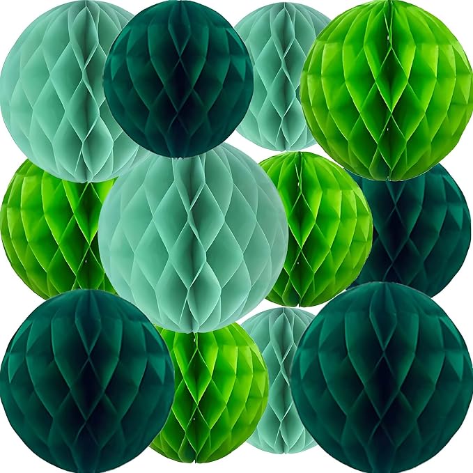 Green Paper Honeycomb Flower Balls-12 Pcs 6" 10" Tissue Pompoms They are by Unknown