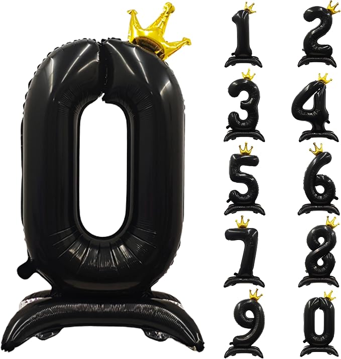 Black Crown Number 0 Balloon Standing Black Princess Digital 0 Foil Balloon | by YOIOZAIZAI
