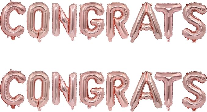 2 Set 16Pcs Rose Gold Congrats Letter Balloons 16in Balloon Foil Letter by Fezava