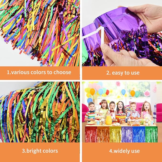 BEISHIDA 2 Pack Metallic Tinsel Foil Fringe Table Skirts for Rectangle & Round Tables Green Kids' Birthday, Holiday Party, Cartoon Party Decorations - Perfect for Birthday Baby Shower Festive Events