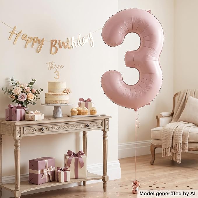40 Inch Light Pink Foil Number 3 Balloon - Image 4