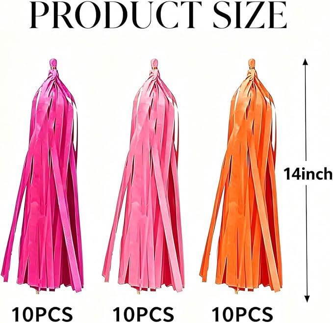 Hot Pink Orange and Pink Tissue Paper Tassels 30pcs, Adding Festive Whimsy to - Image 2