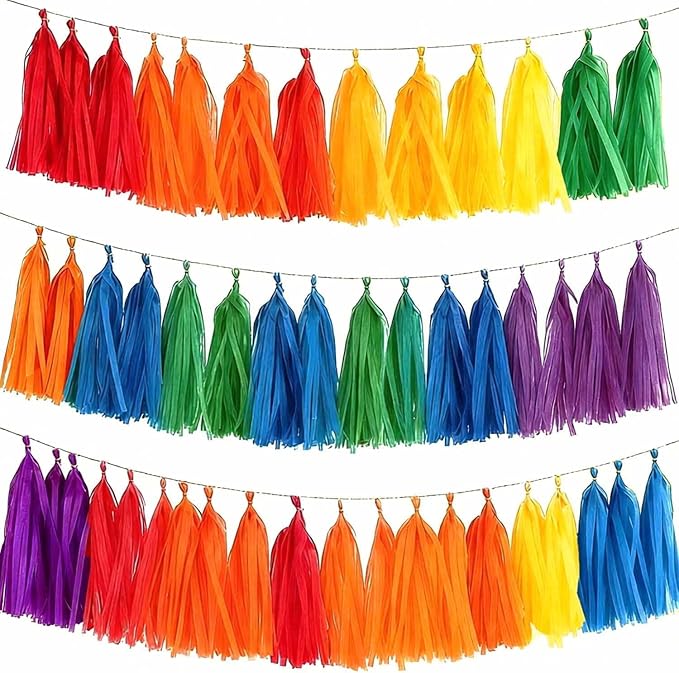 Rainbow Tissue Paper Tassels 30pcs, Adding Festive Whimsy to Any Celebration. by Unknown