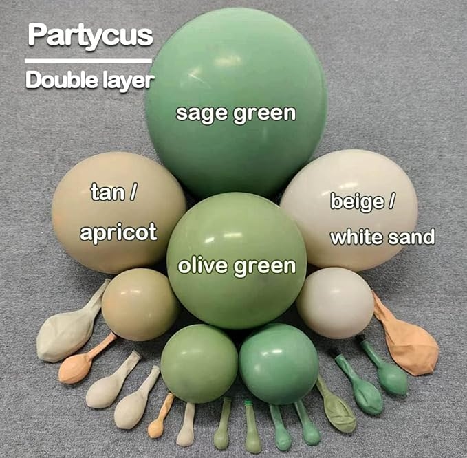 Sage Green Brown Balloon Arch Kit Double Stuffed Dusty Olive Green Tan White - Image 3