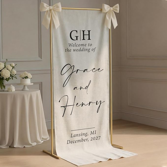 Personalized Fabric Wedding Welcome Sign, Cotton Linen Banner - Image 2