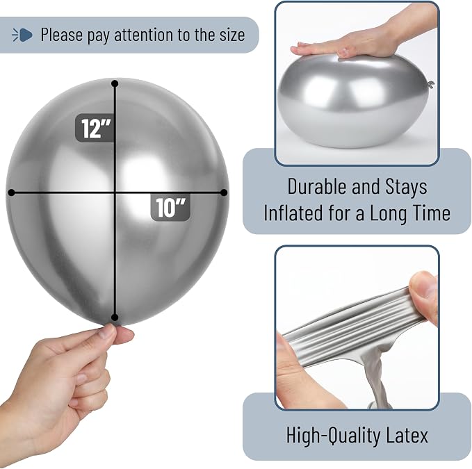 Mr. Pen- Metallic Balloons, 12 Inch, 54 Pack | Latex Metallic Silver Balloons - Image 3