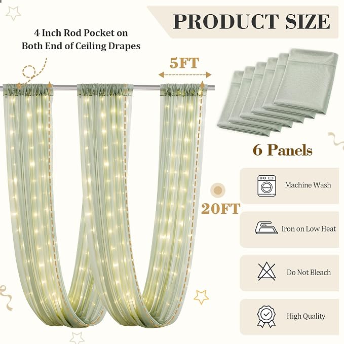 6 Panels Green Ceiling Curtains - Image 2
