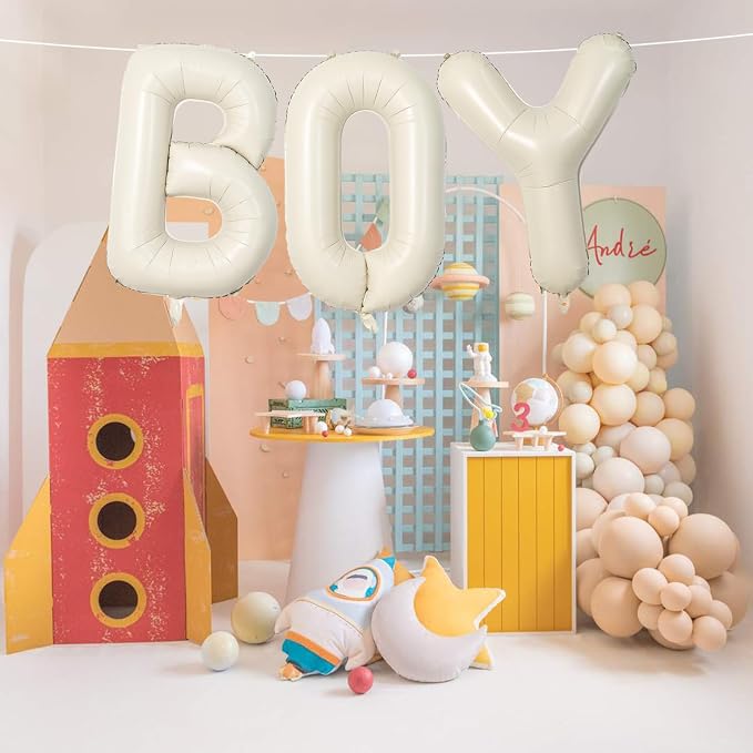 40 Inch Beige BOY Balloons, Large Cream White Sand BOY Balloon Letters - Image 7