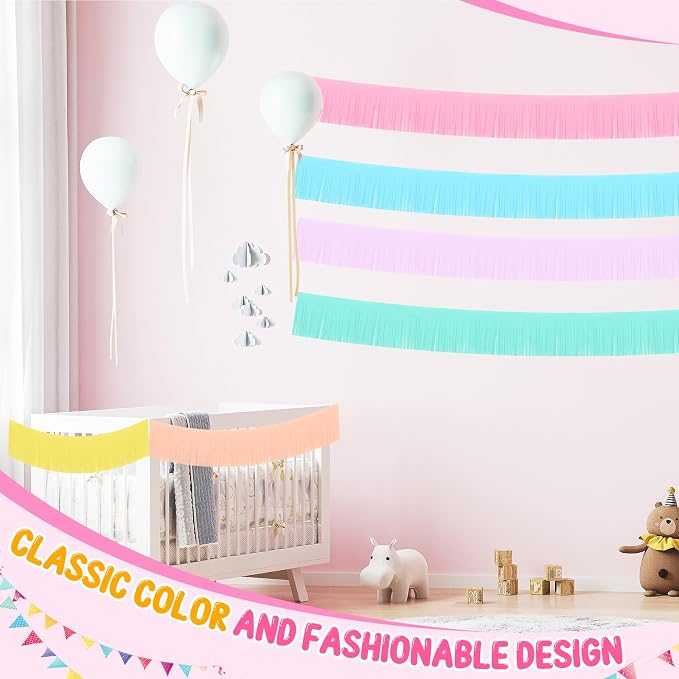 Taiyin 12 Pack 120 Feet Macaron Fringe Garland Tissue Pastel Paper Fringe - Image 6