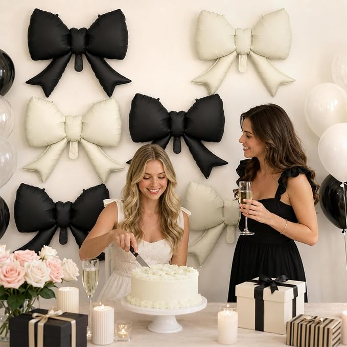 8Pcs Black White Bow Foil Balloons, 21Inch Black and White Bow Shaped Balloons - Image 3