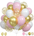 Pink Gold Balloons, 12 Inch Metallic Gold Confetti Balloons Macaron Pink Latex by BIAPIAN