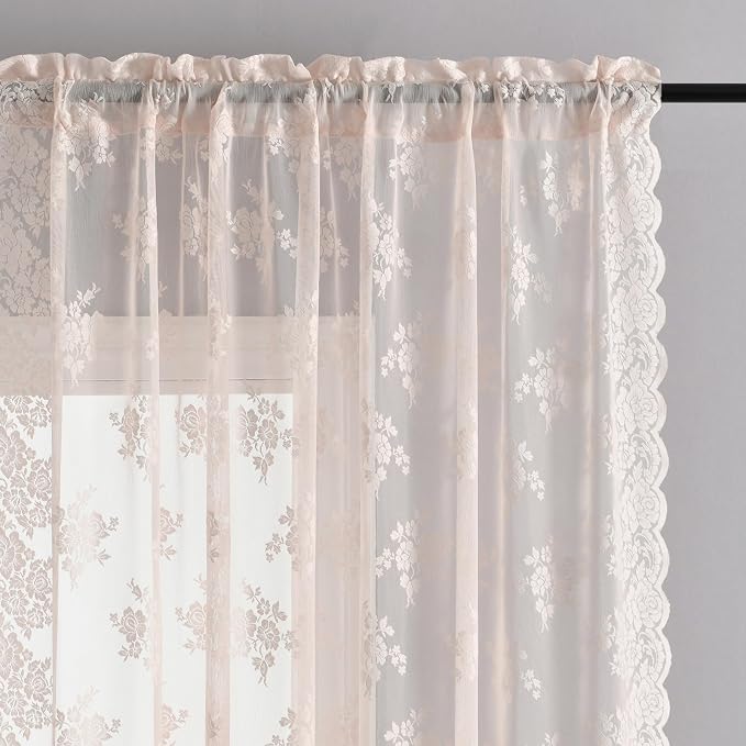 Kotile Blush Pink Lace Curtains - Image 4