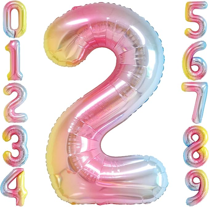 Rainbow Gradient Number 2 Balloon 40 Inch Big Large Balloons 0-9 | 2nd Helium by SULALABOO