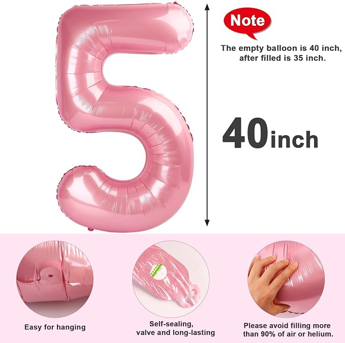 5 Balloon Numbers Party Decorations, 40In Pearl Pink Balloons - Image 5
