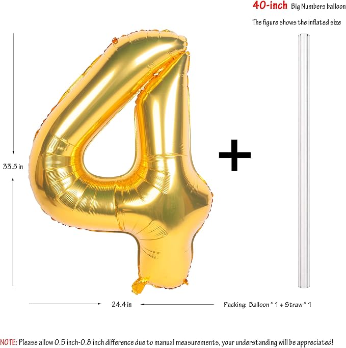 40In Large Gold Number Balloon 4 Aluminum Foil Mylar Big Number Balloon 0-9 | - Image 2