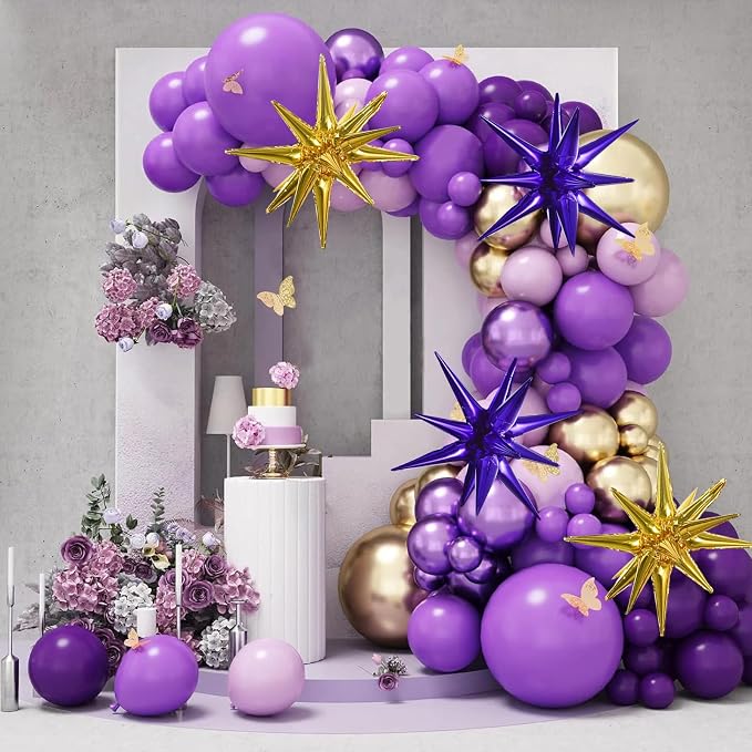TONIFUL 8 Pcs Explosion Star Balloons Purple Gold Foil Balloon Party Decor | 22 - Image 4