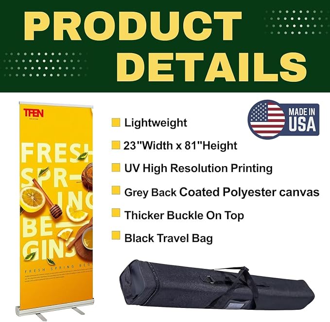 Custom Banner Roll up Banner Aluminum Retractable Banner-Made in USA-23"x81" - Image 4