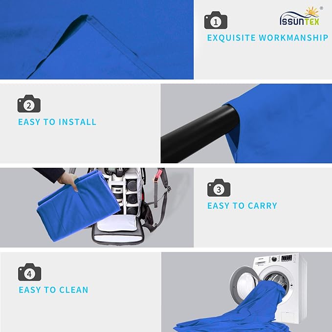 ISSUNTEX 6X9 ft Background Muslin Backdrop, Photo Studio, Collapsible High Density Screen for Video Photography and Television-Blue