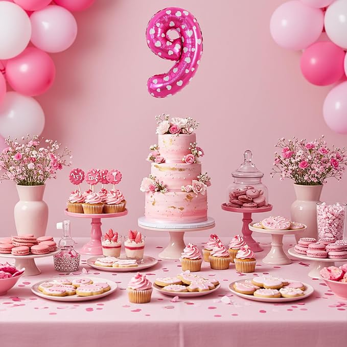 TONIFUL Number Balloon 16 Inch 10Pcs Pink Polka 0-9 Birthday Number Ballons | - Image 5